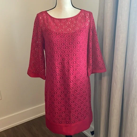 fitted lace wedding dress Chloé by Karl Lagerfeld Red Lace Shift Dress with Shawl, SS85, FR 40 / –  Pechuga Vintage
